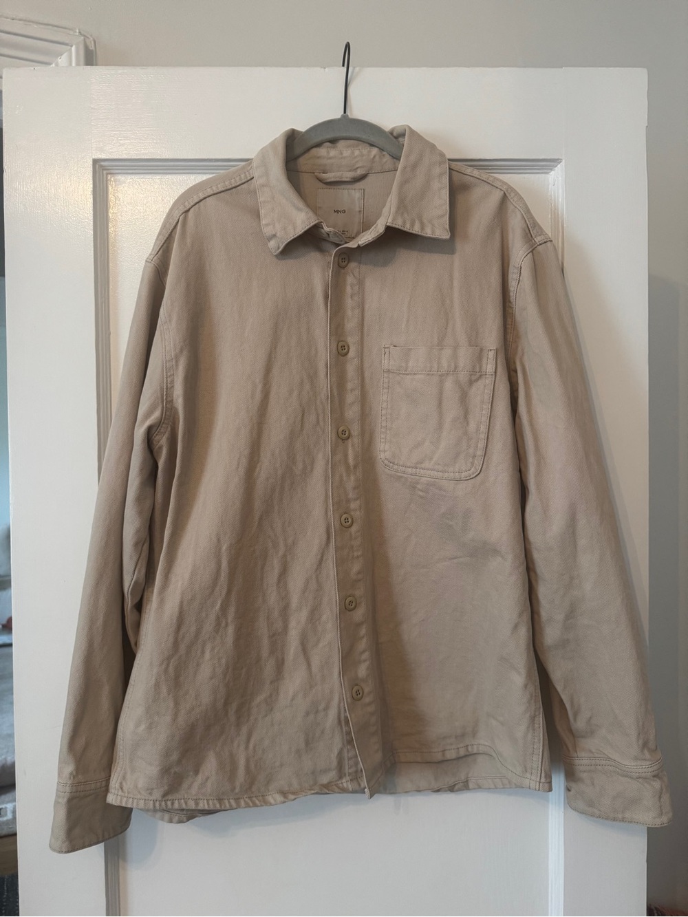 Mango Men's Light Beige Button-Front Shirt Jacket